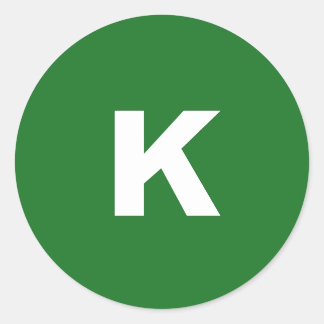 White on Green Minimalist Monogram Runder Aufkleber (Vorderseite)