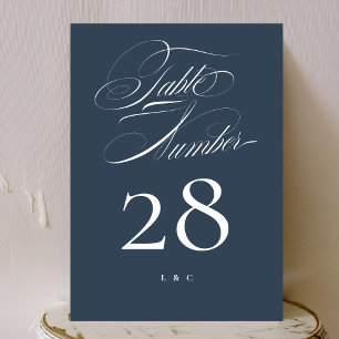 White on Navy Elegant Wedding 5 x 7 Tischnummer