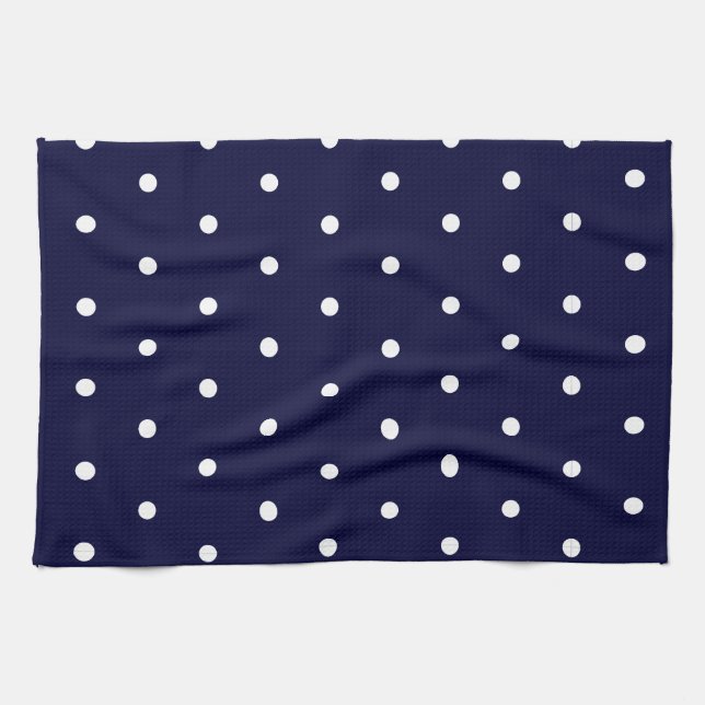 White on Navy Polka Dots Küchentuch (Horizontal)