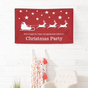 White on Red Santa Sleigh & Stars Weihnachts-Party Banner