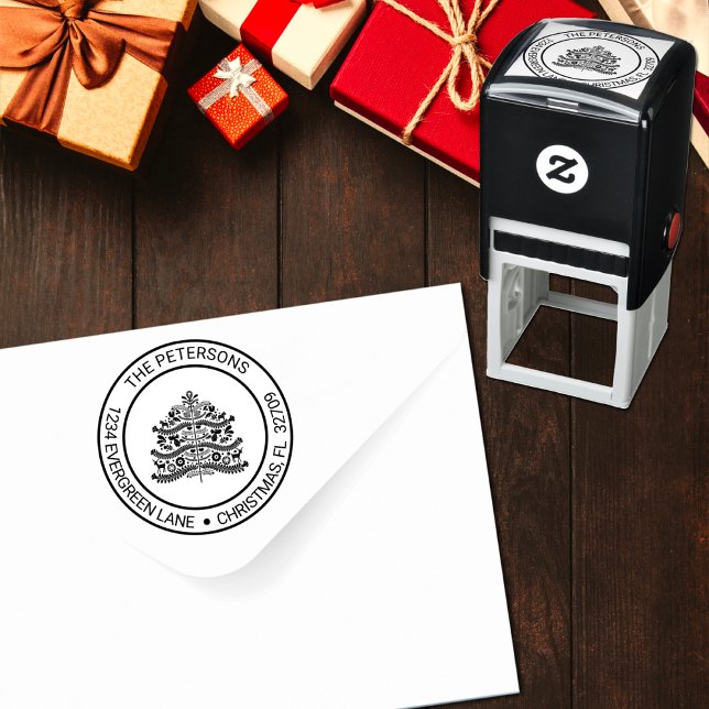 White on Red Scandinavian Christmas Tree Adresse Permastempel (Von Creator hochgeladen)