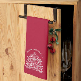 White on Red Scandinavian Christmas Tree Geschirrtuch