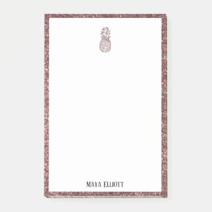 White on Rose Gold Imitate Glitzer Ananas & Border Post-it Klebezettel