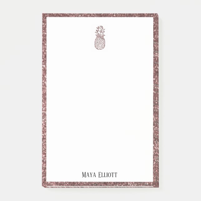 White on Rose Gold Imitate Glitzer Ananas & Border Post-it Klebezettel (Vorderseite)