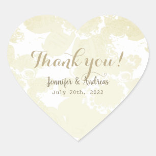 White on White Floral Wedding Danke Herz-Aufkleber