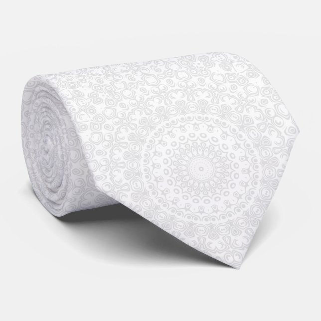 White on White Minimal Mandala Muster Krawatte (Gerollt)