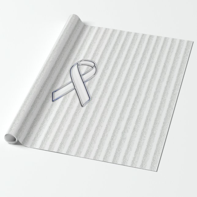 White on White Ribbon Awareness Stripes Geschenkpapier (Ungerollt)
