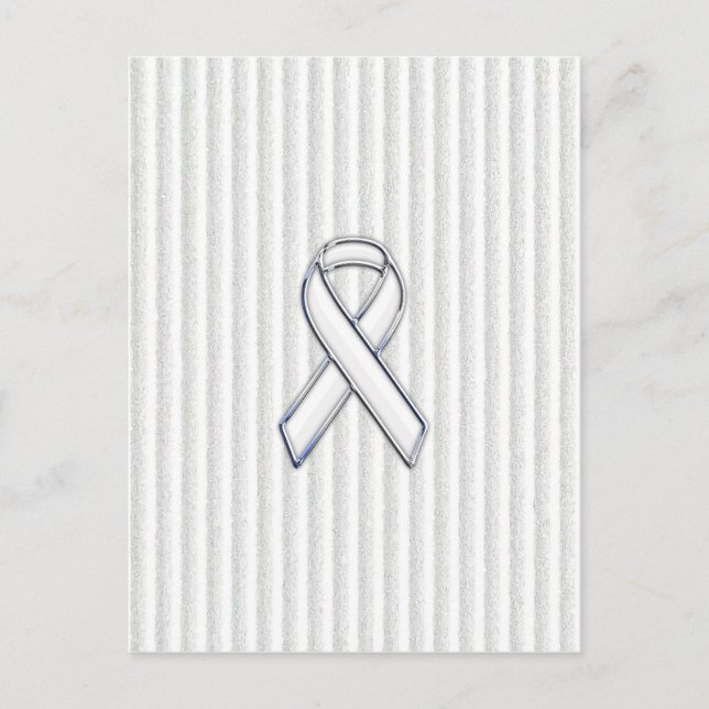 White on White Ribbon Awareness Stripes Postkarte (Vorderseite)