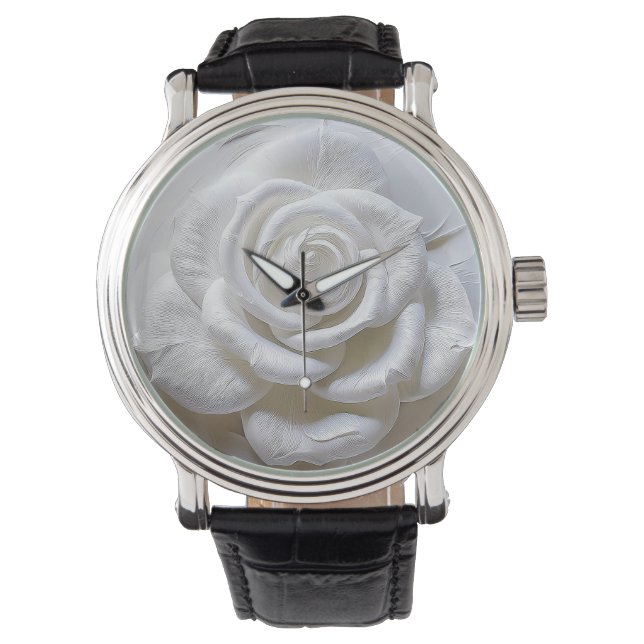 White on White - Skulptur Rose Armbanduhr (Vorderseite)