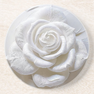 White on White - Skulptur Rose Getränkeuntersetzer
