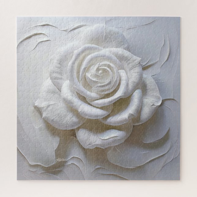 White on White - Skulptur Rose Puzzle (Vertikal)