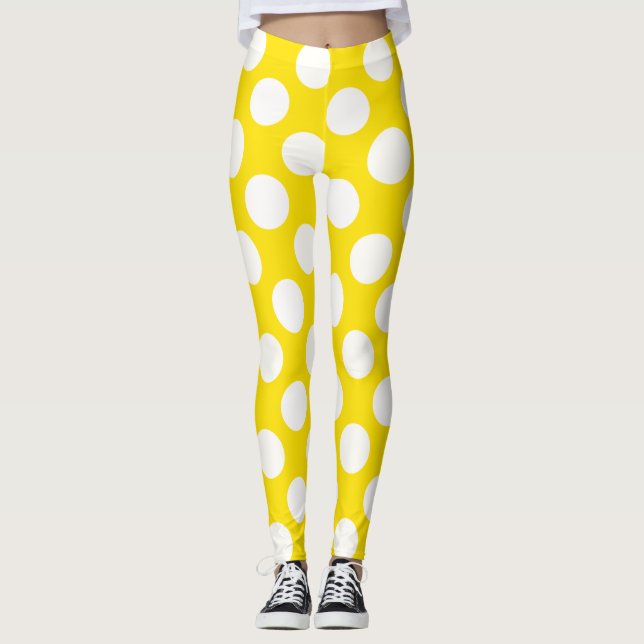 White On Yellow Polka Dot Leggings (Vorderseite)