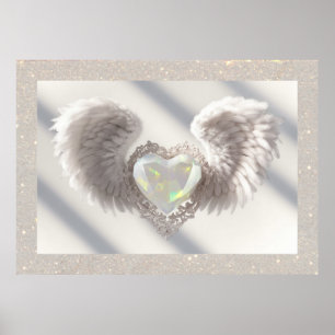 *~*~ White Opal Heart Engel Wings AP78 Poster