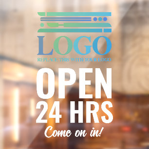 White Open 24 Stunden Logo für Ihr Unternehmen hin Fensteraufkleber