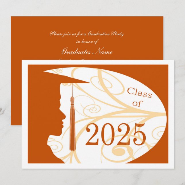 White, Orange Man Silhouette 2025 Graduation Party Einladung (Vorne/Hinten)