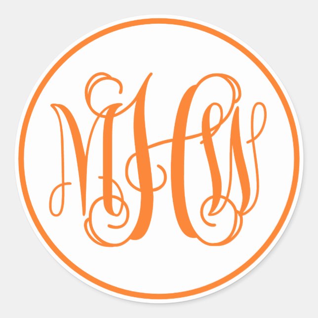 White Orange Vine Script Monogram Schriftart DIY B Runder Aufkleber (Vorderseite)