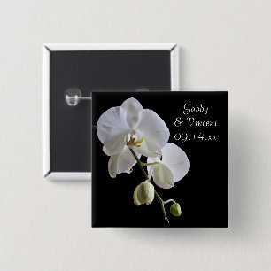 White Orchid auf Black Wedding Button