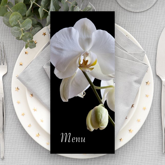 White Orchid auf Black Wedding Menu Menükarte (Von Creator hochgeladen)