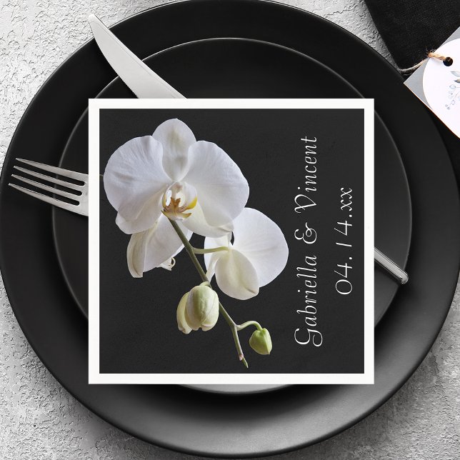 White Orchid auf Black Wedding Serviette (Von Creator hochgeladen)