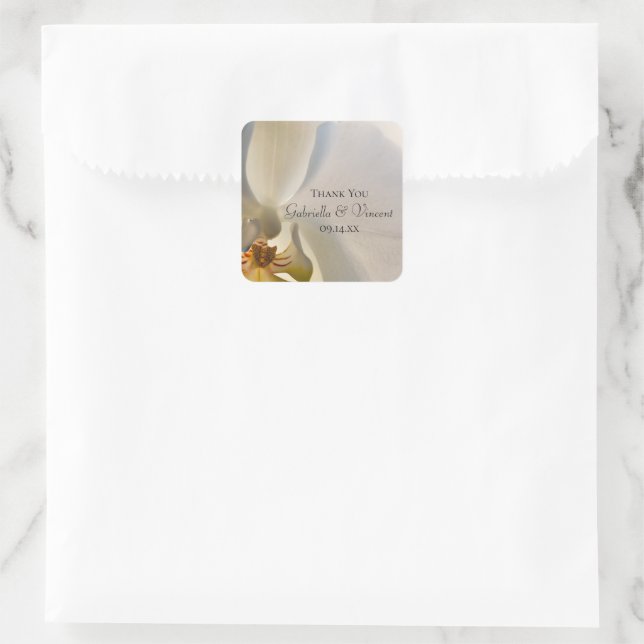 White Orchid Elegance Wedding Vielen Dank für Ihre Quadratischer Aufkleber (Tasche)
