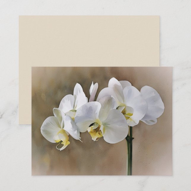 White Orchid Flowers Art Note Card Set  Mitteilungskarte (Vorne/Hinten)
