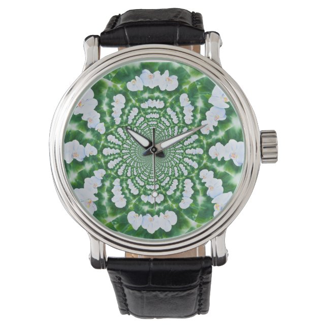 White Orchid Mandala Armbanduhr (Vorderseite)