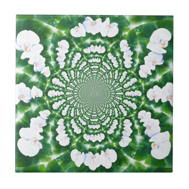 White Orchid Mandala Fliese (Vorderseite)