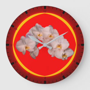 White orchid on red große wanduhr