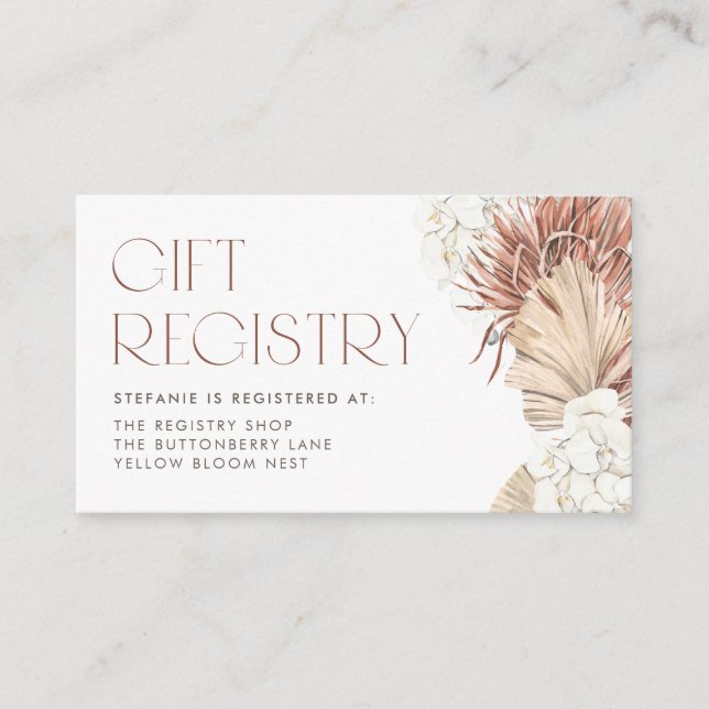 White Orchid Palm Blätter Boho Baby Showregistrier Begleitkarte (Vorderseite)