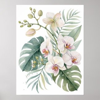 White Orchid Tropical Bouquet Print. Poster