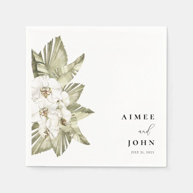 White Orchid Wedding Cocktail Napkins Serviette (Vorderseite)