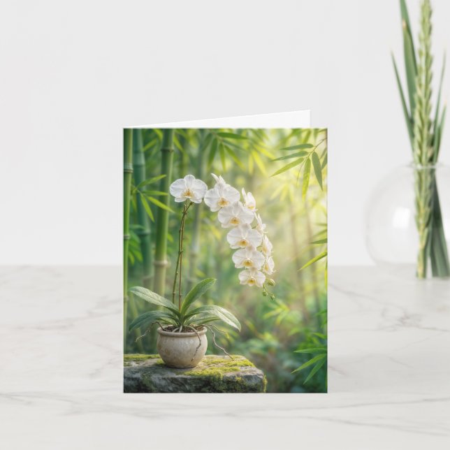 White Orchids and Bamboo Note Card Karte (Vorderseite)