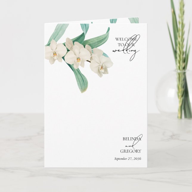 White Orchids Floral Wedding Order of Service Programm (Vorderseite)
