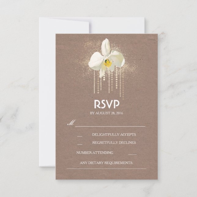 White Orchids Gold Glam Wedding RSVP Card (Vorderseite)