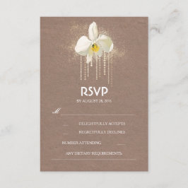 White Orchids Gold Glam Wedding RSVP Card Karte