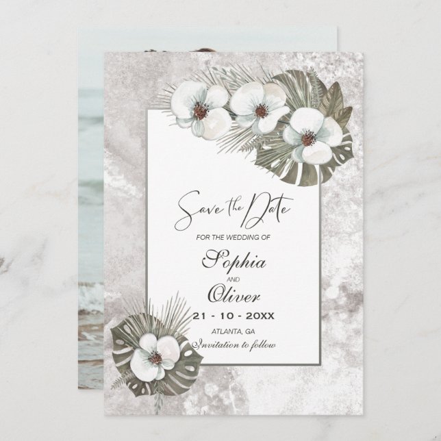 White Orchids Hochzeit Save The Date (Vorne/Hinten)