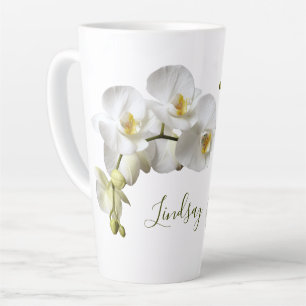 White Orchids Name Template Elegantes Geschenk Lat Milchtasse