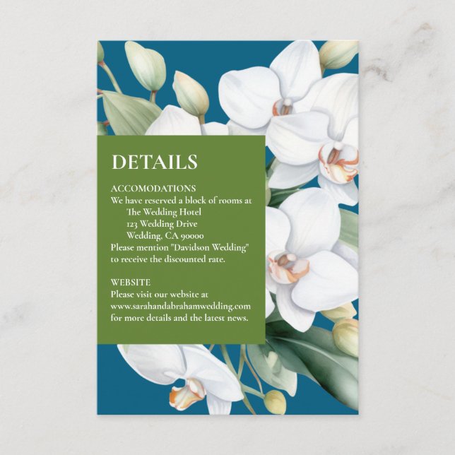 White Orchids Ocean Blue Details Umschließungskart Begleitkarte (Vorderseite)