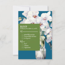 White Orchids Ocean Blue Wedding Einladung