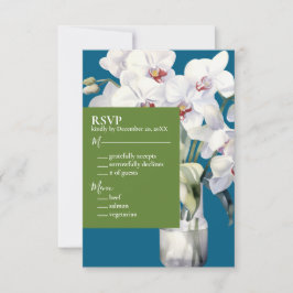 White Orchids Ocean Blue Wedding Einladung
