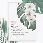 White Orchids on Monstera Tropical Wedding Einladung<br><div class="desc">Bring your dream wedding vision to life with this uniquely beautiful tropical wedding invitation design. It features a trio of elegant white orchids and a beautiful Monstera leaf in painted watercolors. The design is both simple and elegant with a minimalist look energized by the tropical botanical elements. This invitation is...</div>