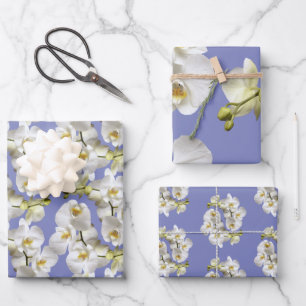 White Orchids Periwinkle Blue Lavender Geschenkpapier Set