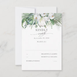 White Orchids und King Protea Wedding RSVP Karte