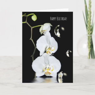 White Orchids With Bubbbble Reflektion Birthday Karte