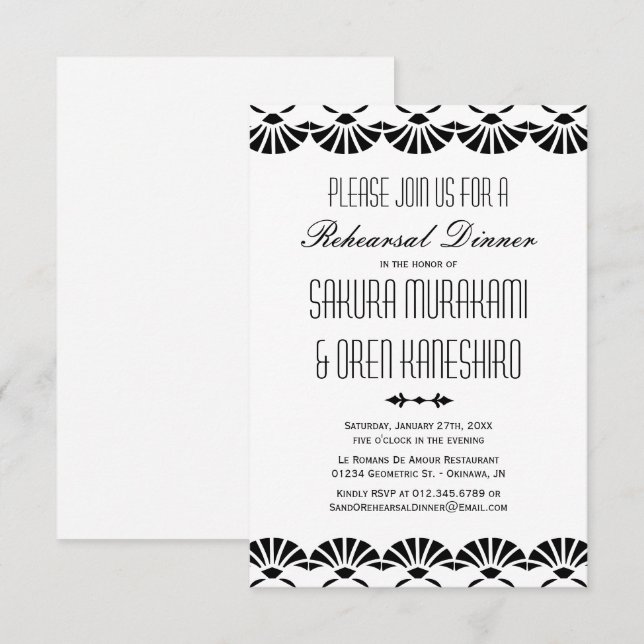 White Oriental Art Deco Probe Abendessen Einladung (Vorne/Hinten)