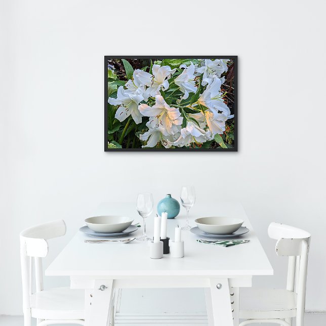 White Oriental Lily Blooms Blues Poster (In Situ)