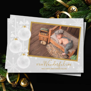 White Ornaments Christmas Birth Announcements Feiertagskarte