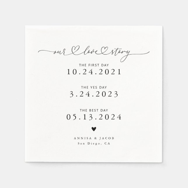 White Our Liebe Story Script Hearts Wedding Napkin Serviette (Vorderseite)