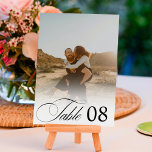 White overlay chic calligraphy photo wedding tischnummer<br><div class="desc">Simple black white romantic calligraphy wedding table overlay,  with a white overlay photo.</div>