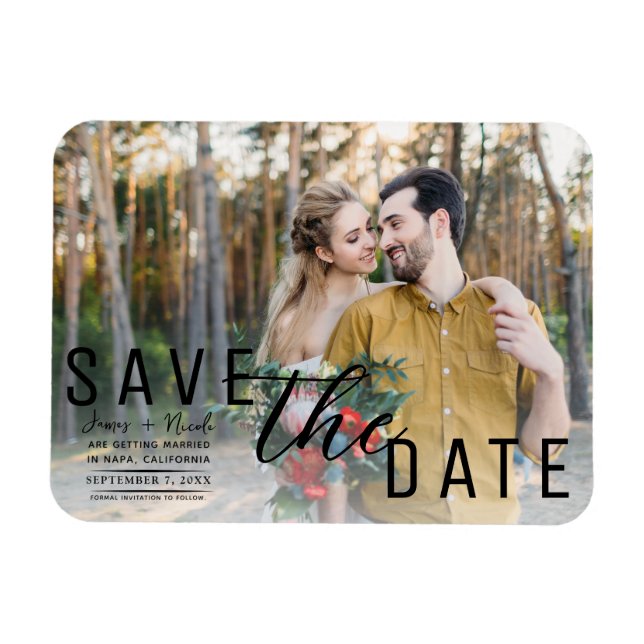 White Overlay Foto Save the Date Hochzeit Magnet (Horizontal)